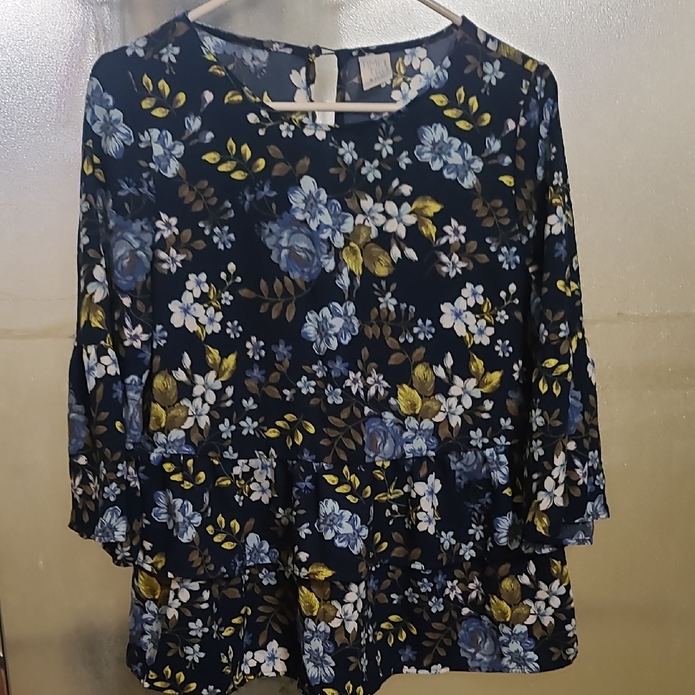 Time and Tru Floral Blouse - Blue and Yellow